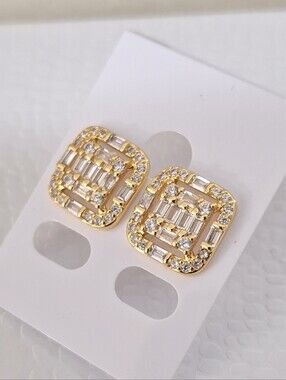 Square Shape Diamonds Gold Filled Stud Earrings